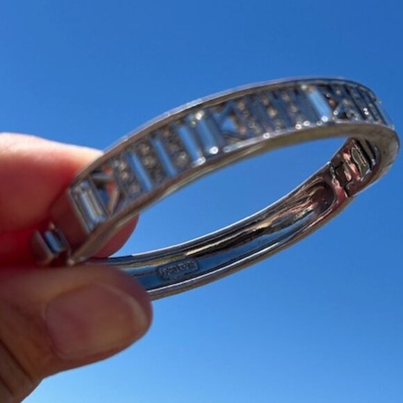 GIVENCHY Silver Rhinestone Art Deco Hinged BRACELET - Picture 4 of 9